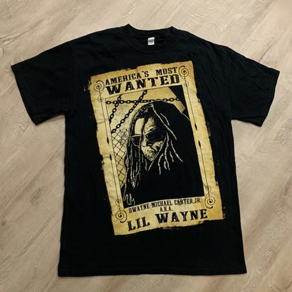Lil Wayne America’s Most Wanted Poster Black T-Shirt Men's Medium M Rapper Tee